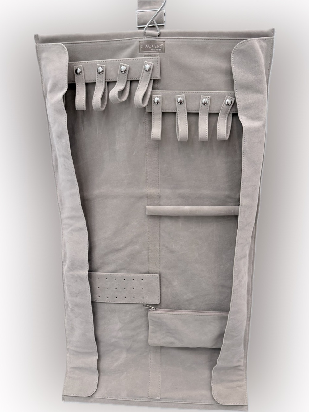 Stackers by LC Designs Hanging Jewelry Organizer Roll Taupe Suede